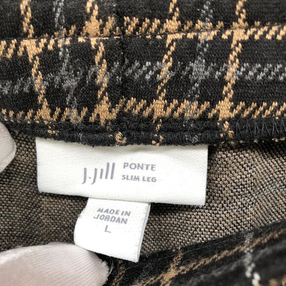 J. Jill Ponte Slim Leg Pants Womens L Brown Plaid Pull On Knit High Rise - Picture 8 of 9